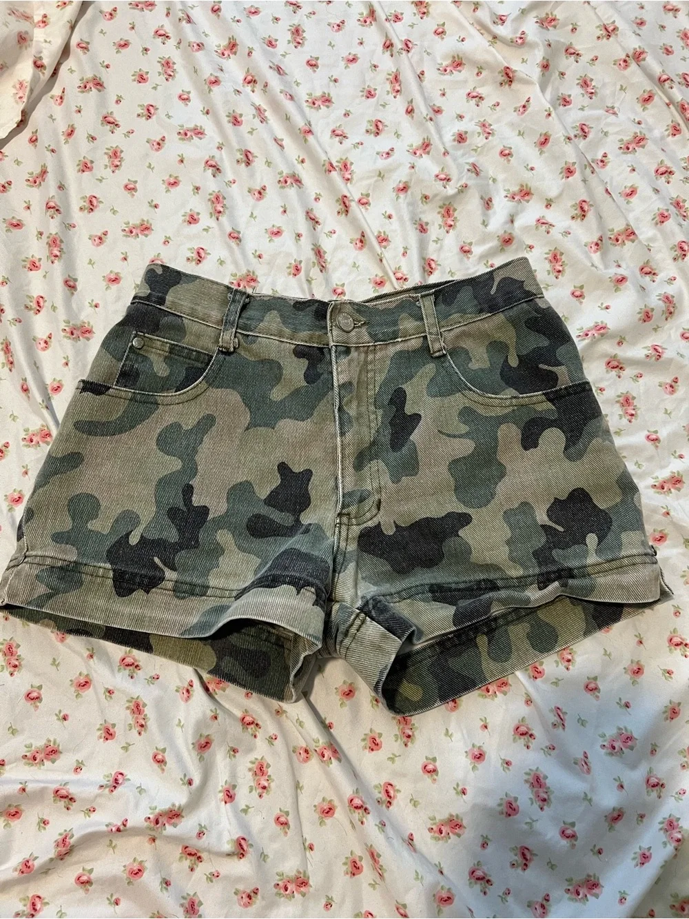 vintage camo denim shorts